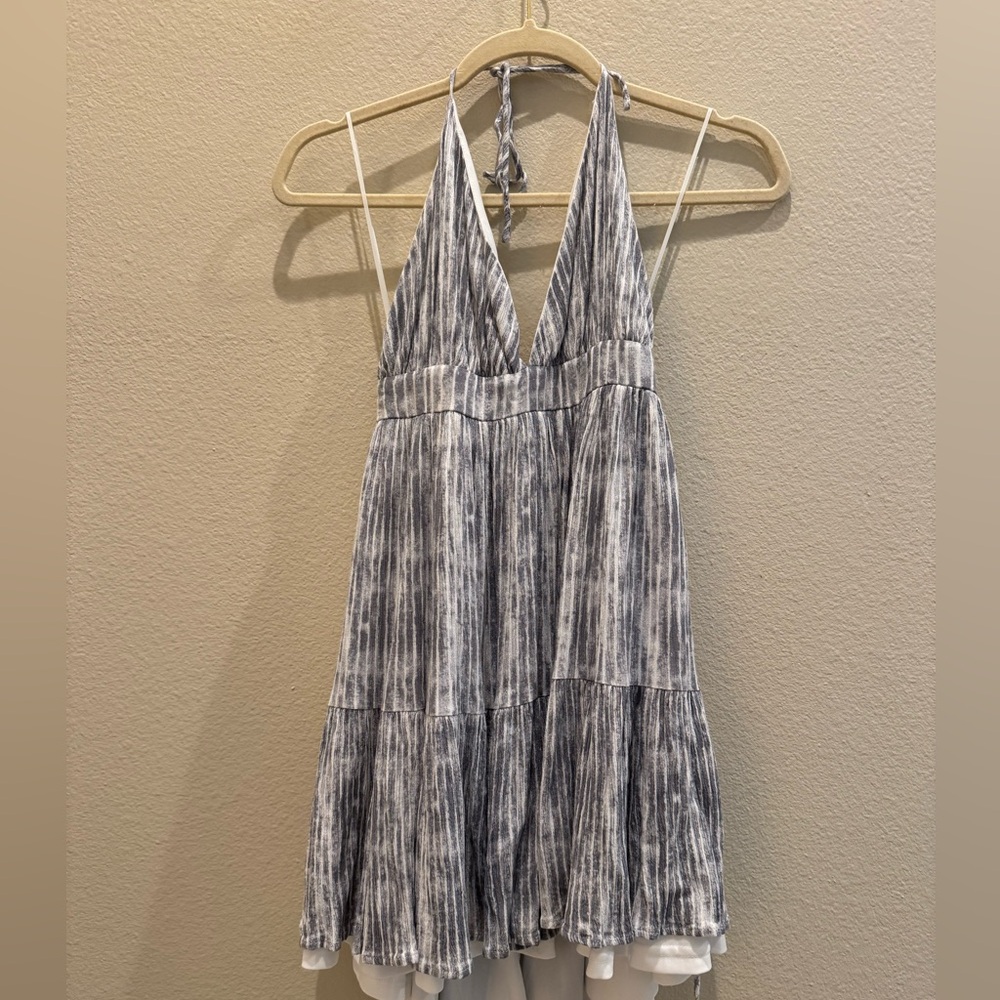 Lovely Day Grey and White Tie-Dye Backless Halter Dress